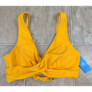 New CUPSHE sz M Bikini Top faux wrap criss cross padded yellow swim 3689